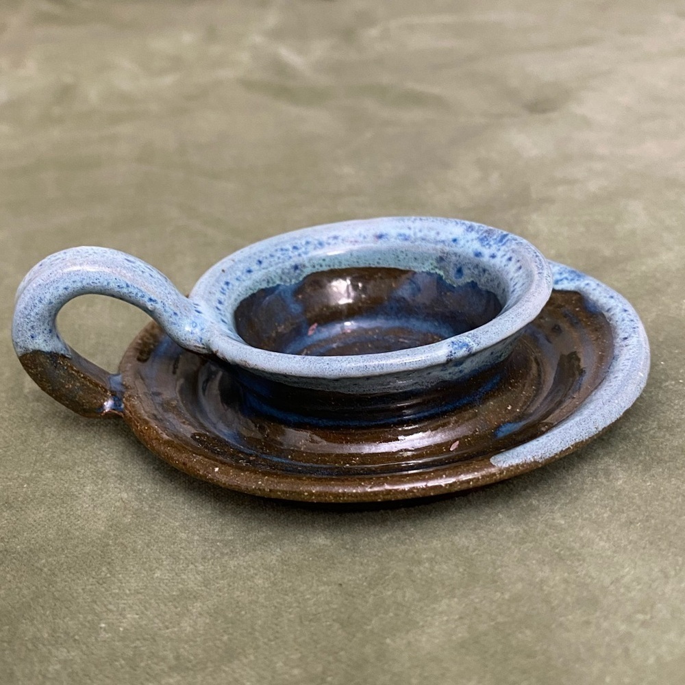 Legacy stoneware chamber stick candle holder with finger loop handle #16